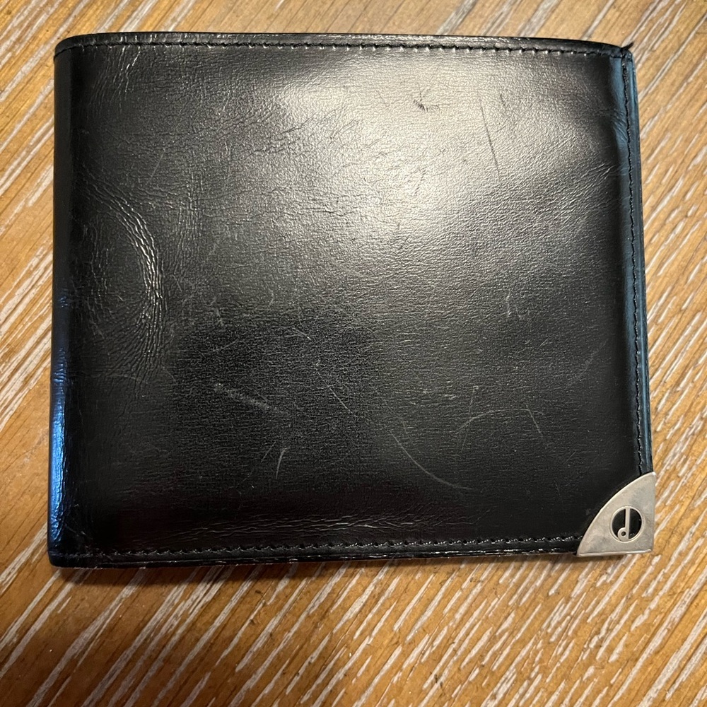 Dunhill Black Leather Wallet with Silver Detail